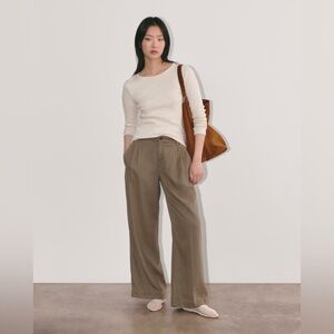 Everlane Luxe Rib Cotton Tee Heathered Oat Long Sleeve M EUC